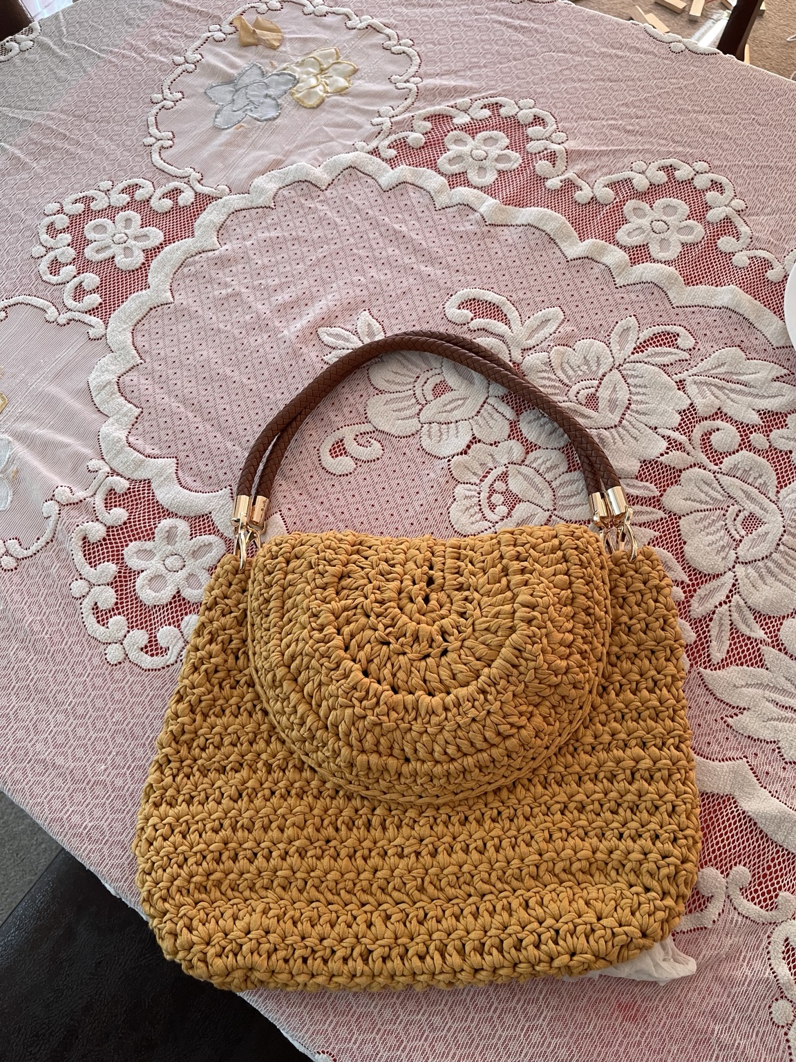 Mustard yellow crochet handbag