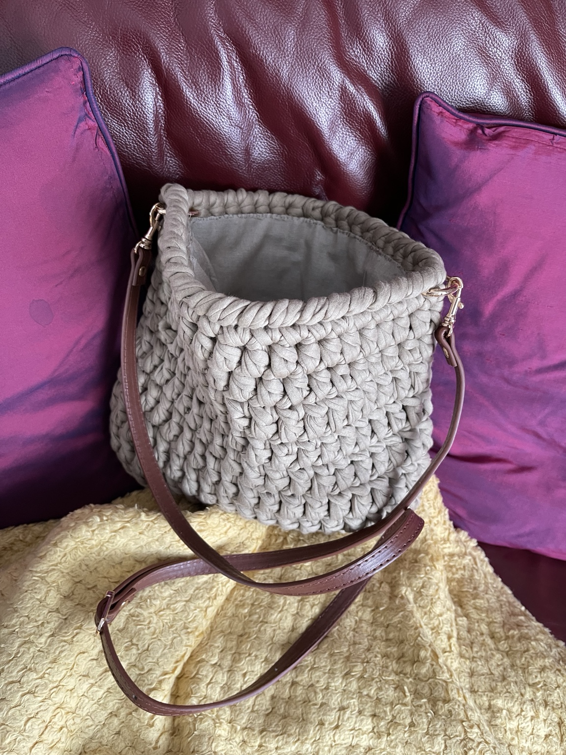 Grey crochet shoulder bag