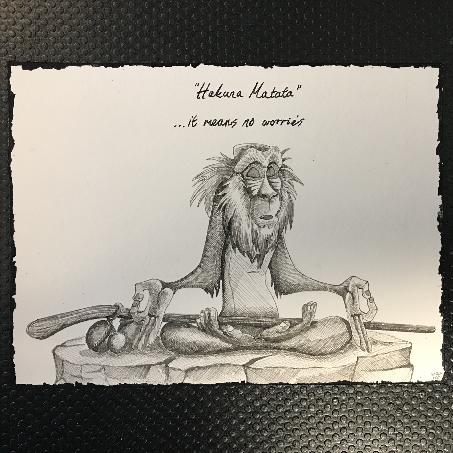 Pen and ink Hakuna Matata character drawing