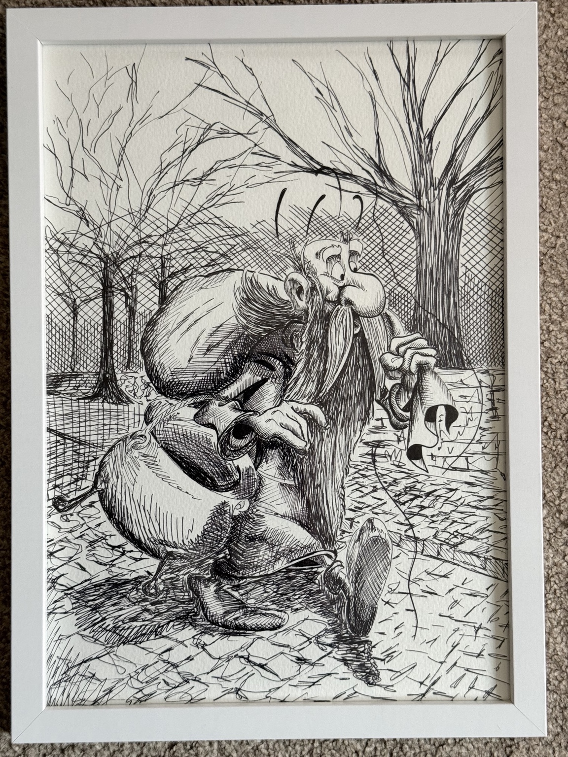 Full framed pen and ink drawing