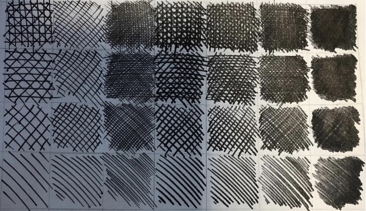 Grid of pen line and cross-hatching tests